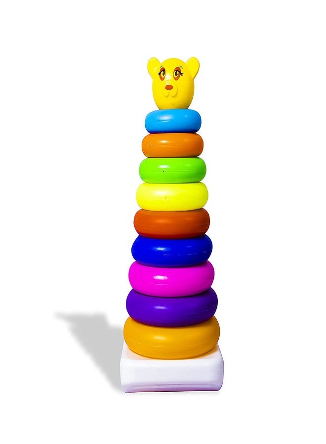 Dezva Rock-a-Stack, Classic Ring Stacking Toy / 9 Pcs Stacking Circle Toy/Squeeze Play with Early Educational Learning Stacking Tower, Best Gift for 6+ Months Boys & Girls (Multicolor) - Image 1